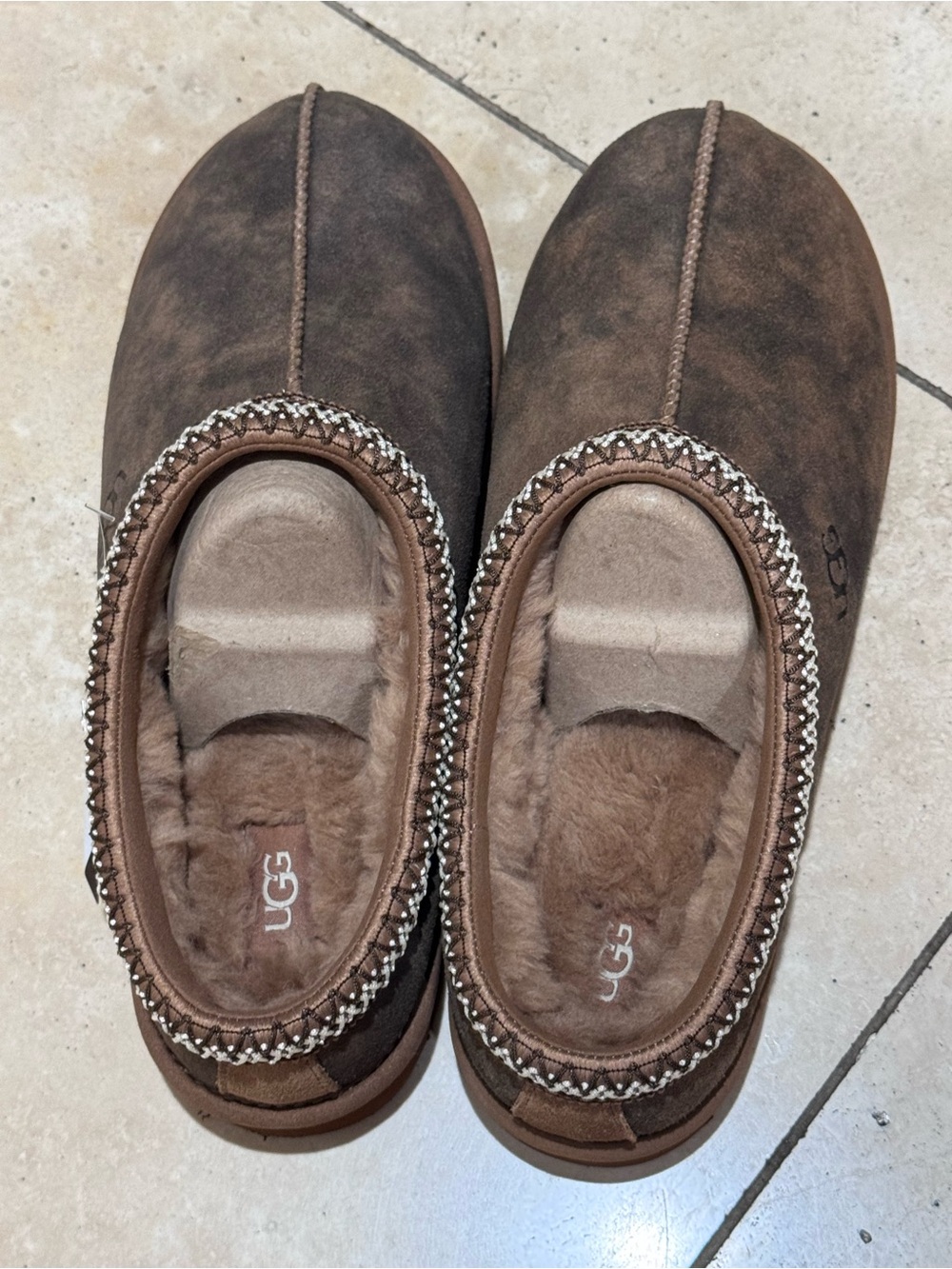 UGG Chocolate Brown Suede Fur-Lined Slip-Ons